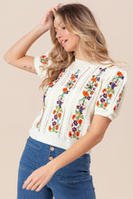 Load image into Gallery viewer, Ivory Flower Embroidery Pointelle Short Sleeve Sweater
