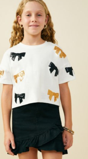 Girls Gameday Sequin Bow T Shirt