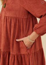 Load image into Gallery viewer, Rust Open Collar Vegan Suede Swing Dress

