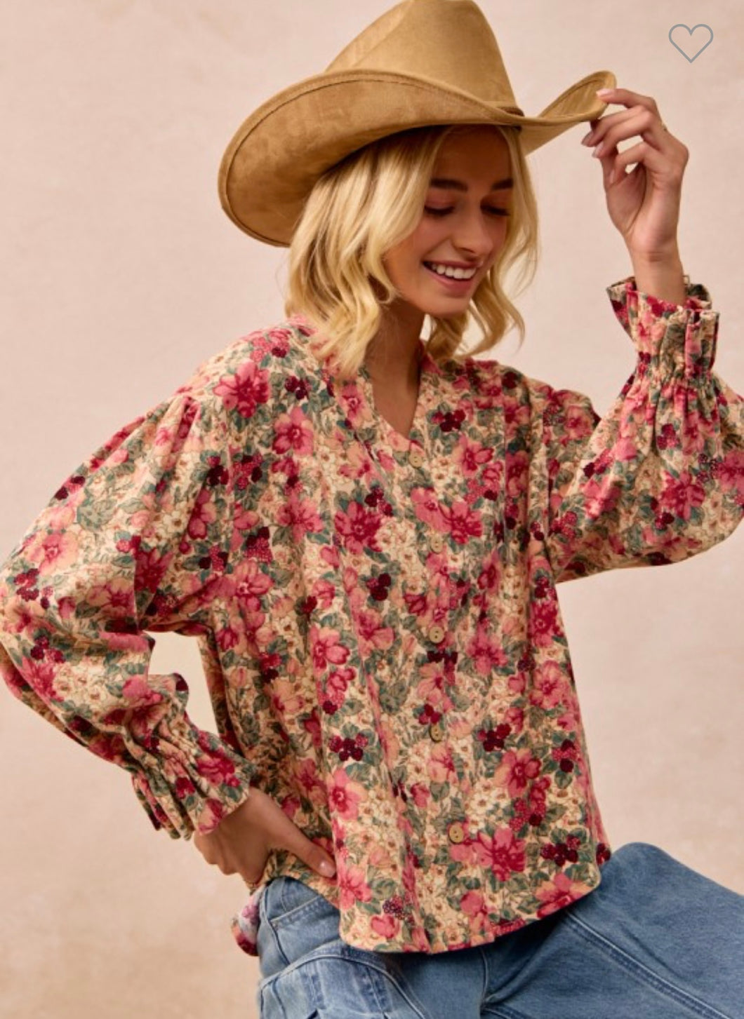 Floral Printed Corduroy Top