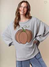 Load image into Gallery viewer, Plaid Pumpkin Embroidery Overseam Sweatshirt
