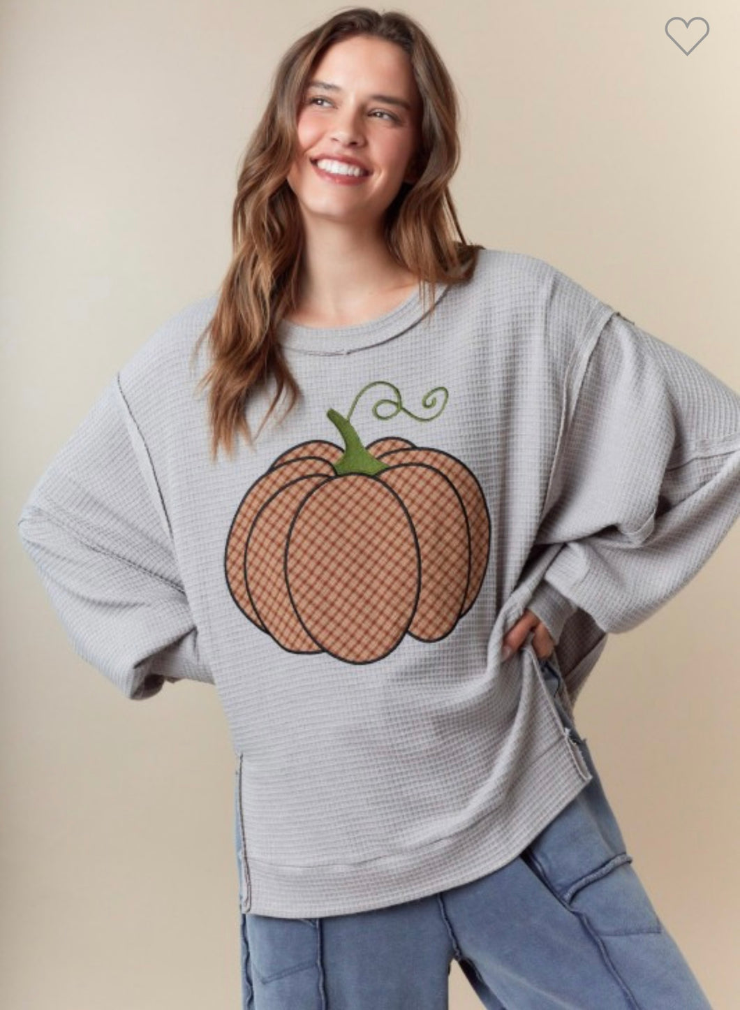 Plaid Pumpkin Embroidery Overseam Sweatshirt