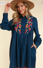 Load image into Gallery viewer, Navy Floral Embroidered Dress
