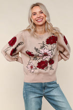 Load image into Gallery viewer, Taupe Floral Sweater Knit Top
