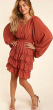 Load image into Gallery viewer, Rust Smocked Waist Tier Ruffled Dress
