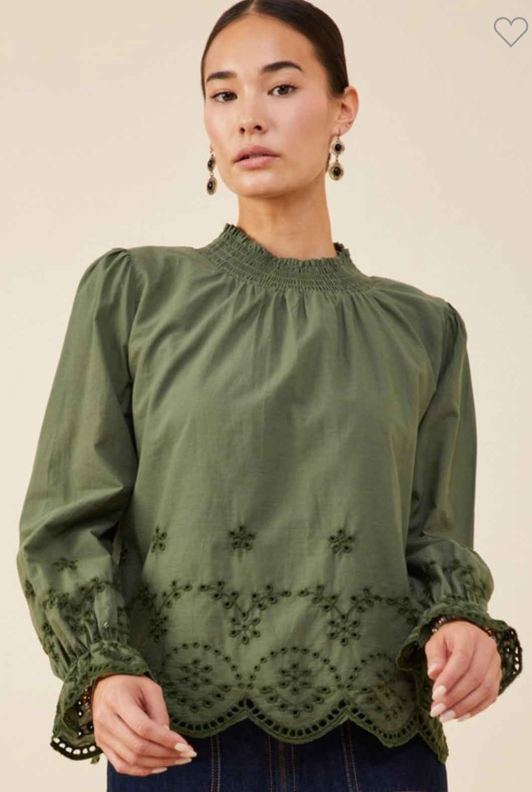 Olive Embroidered Top