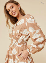 Load image into Gallery viewer, Taupe Floral Smocked Dress
