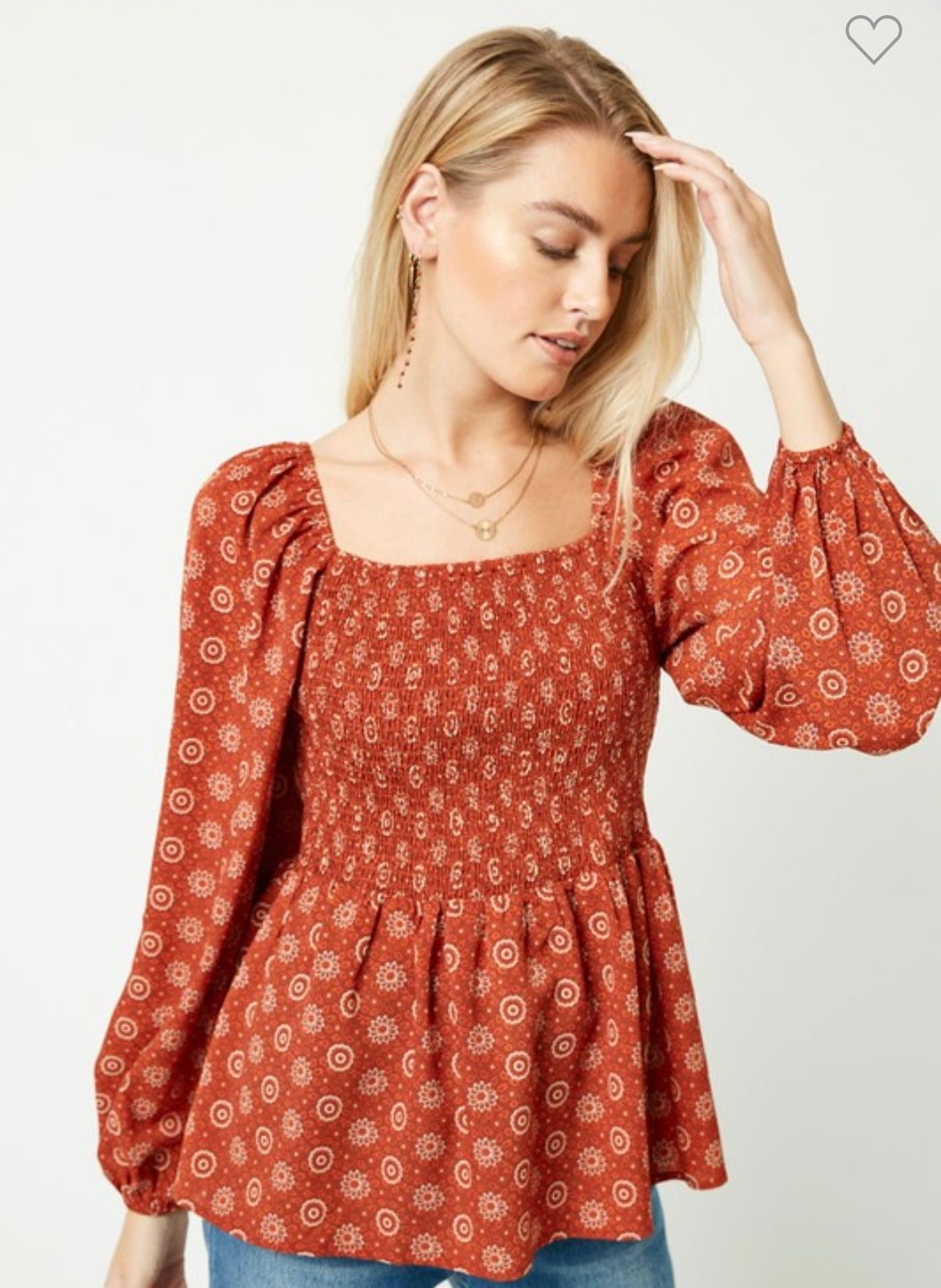 Rust Smocked Peplum Top