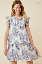 Load image into Gallery viewer, Blue Mandala Print Ruffled Dress
