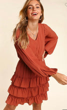 Load image into Gallery viewer, Rust Smocked Waist Tier Ruffled Dress
