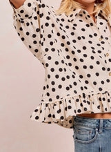 Load image into Gallery viewer, Polka Dot Printed Peplum Top With Front Button
