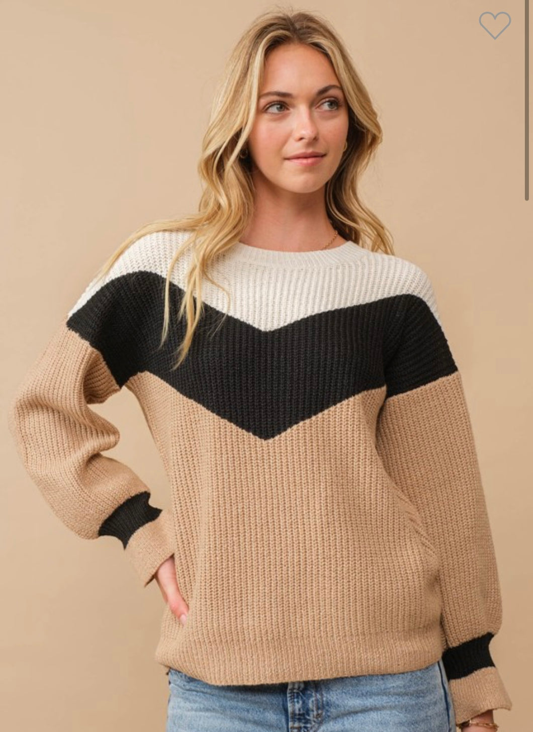 Neutral Chevron Ribbed Sweater