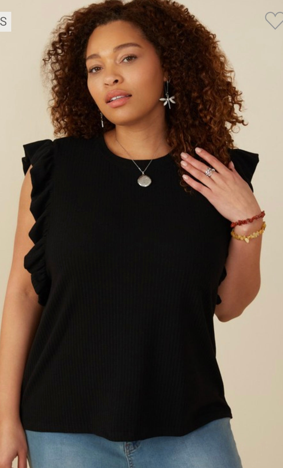 Black Ribbed Capped Sleeve Top