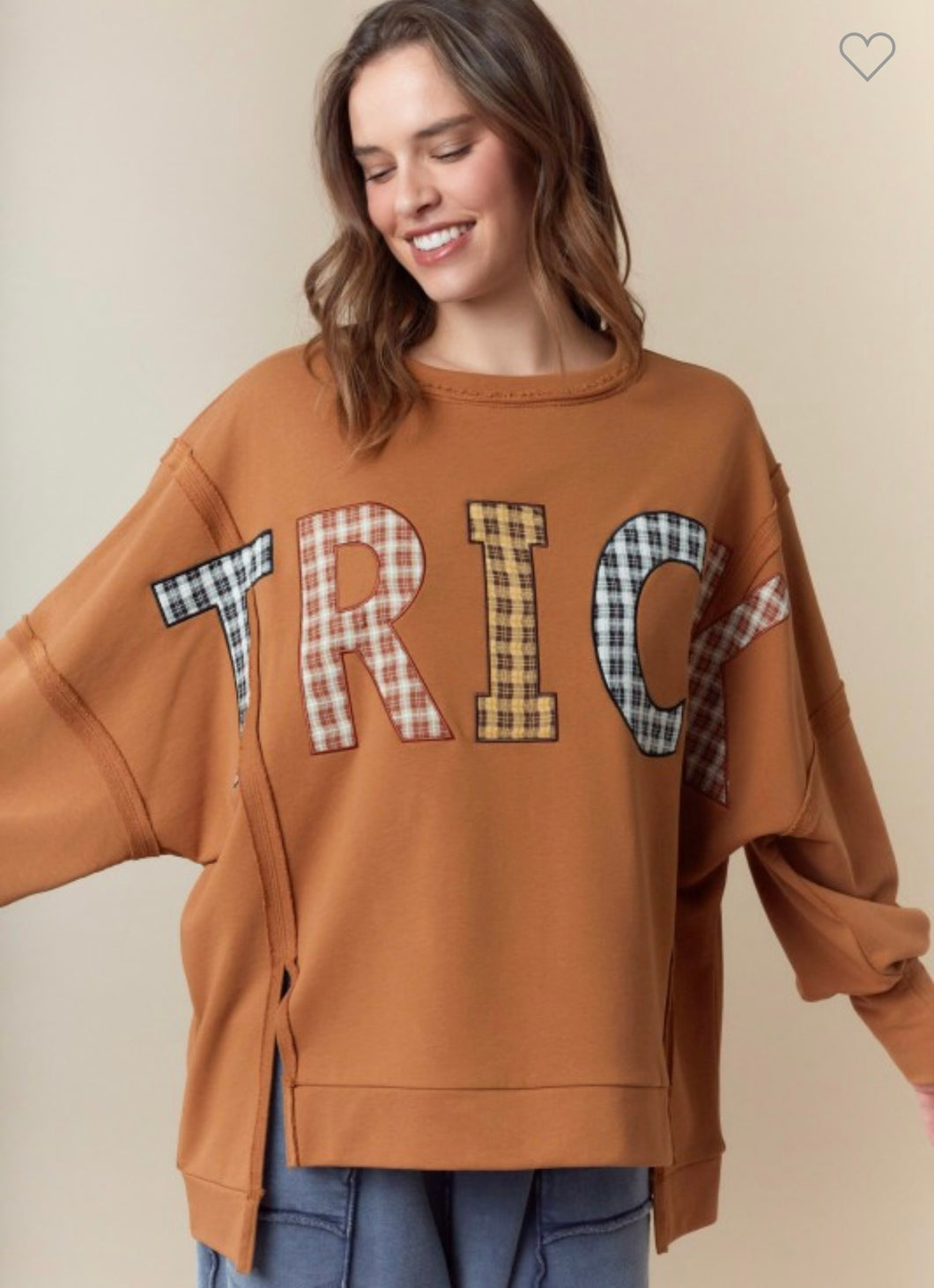 Trick Plaid Patches Detail Oversized Sweatshirt