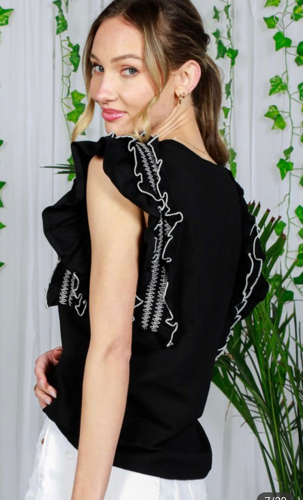 Black Ruffle Sleeve with Stitch Detail