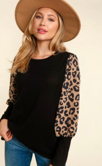 Leopard Print Color Block Top