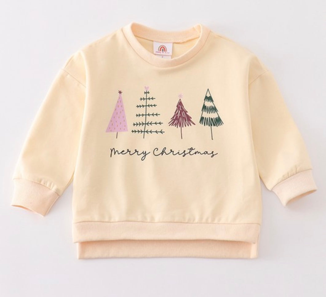 Beige Merry Christmas Girls Crew
