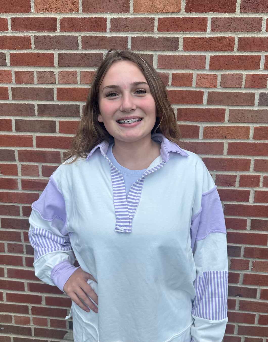 Lilac Varsity Stripe Pullover