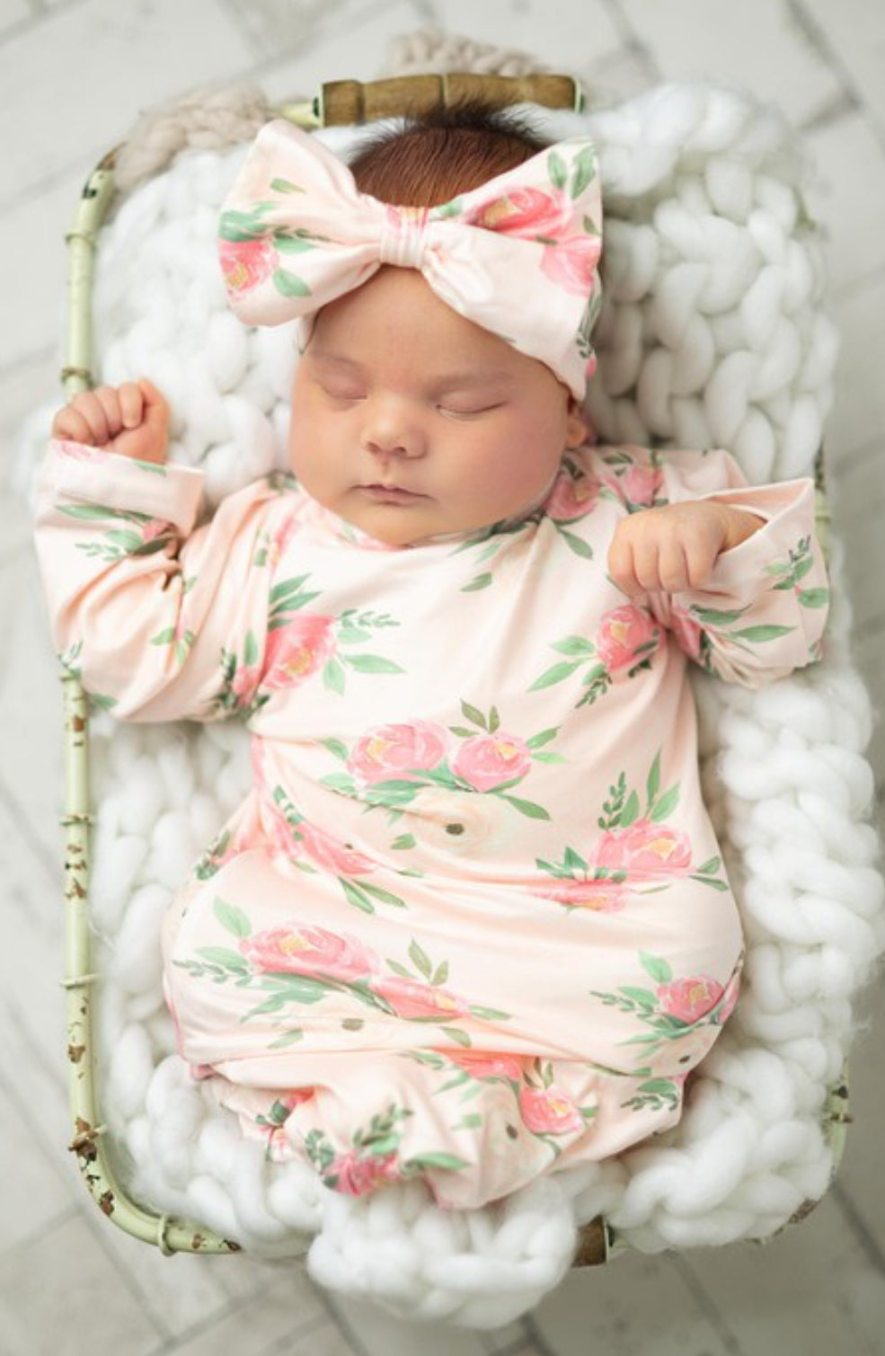 Infant Girls Pink Floral Baby Gown And Headband