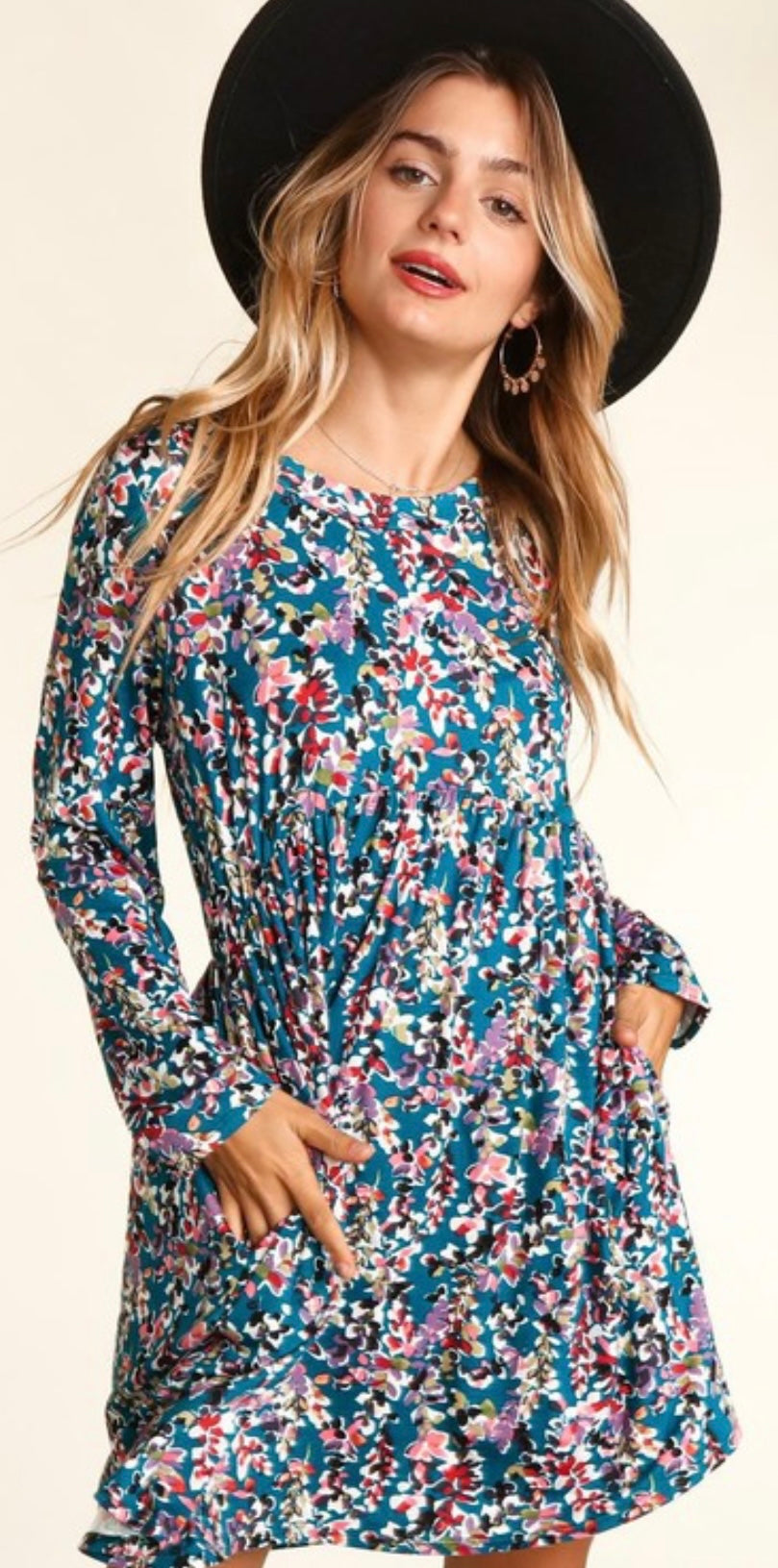 Teal Floral Babydoll Dress