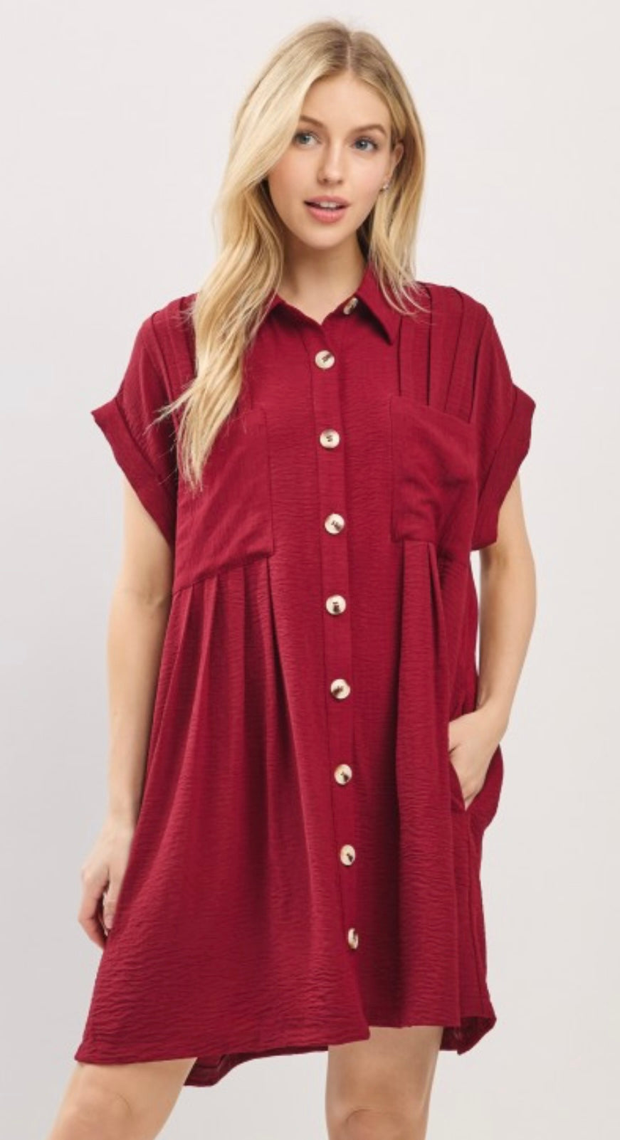 Burgundy Botton Front Dress