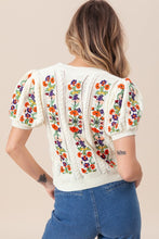 Load image into Gallery viewer, Ivory Flower Embroidery Pointelle Short Sleeve Sweater
