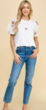 Load image into Gallery viewer, Ivory Top with Floral Printed Puffed Sleeves
