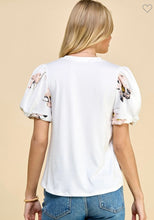 Load image into Gallery viewer, Ivory Top with Floral Printed Puffed Sleeves
