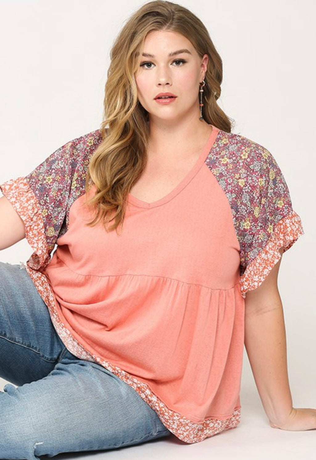 Rose Top with Floral Sleeves