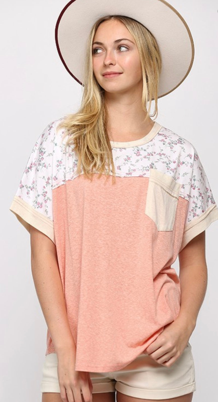 Solid and Floral Print Top