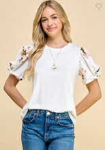 Load image into Gallery viewer, Ivory Top with Floral Printed Puffed Sleeves
