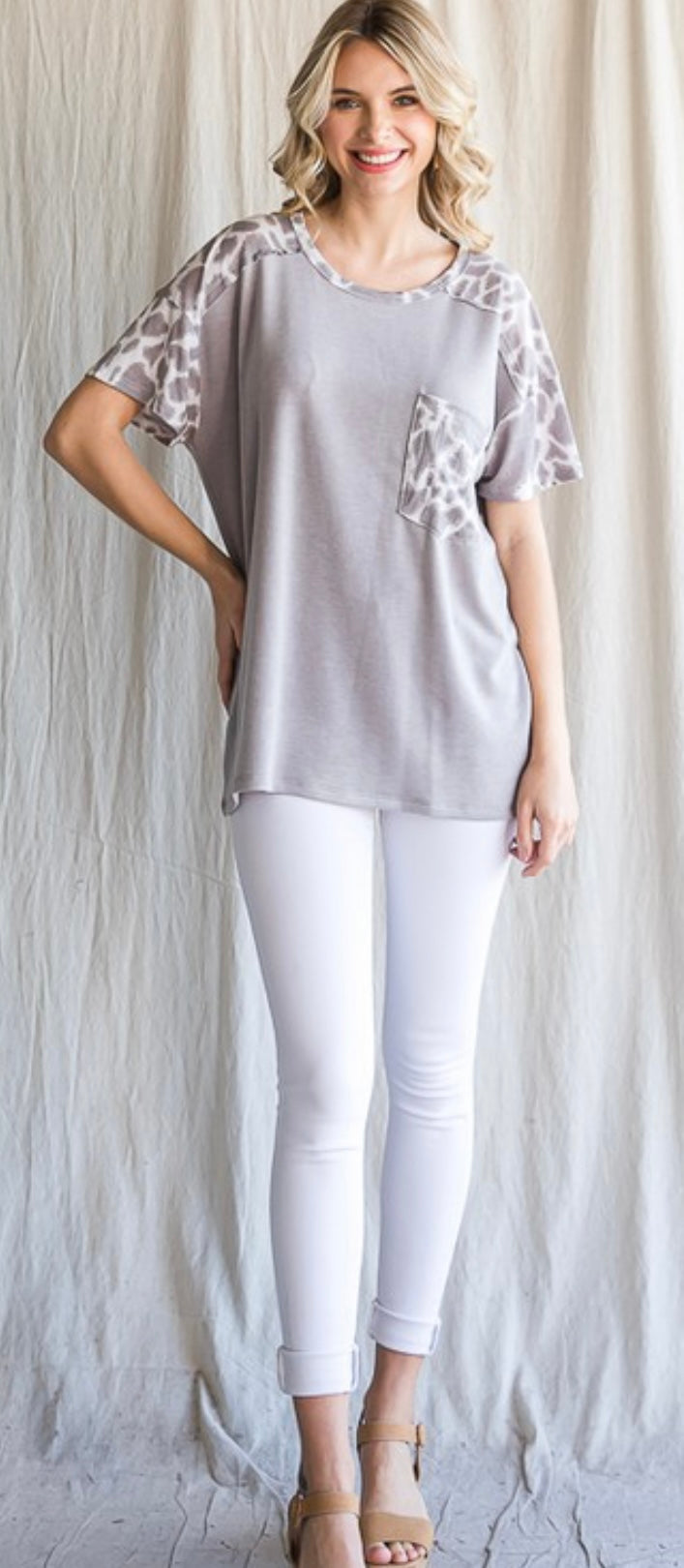 Grey Animal Print Top