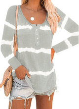 Load image into Gallery viewer, Gray Tie Dye Buttoned Long Sleeve Top
