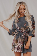 Load image into Gallery viewer, Gray Floral Tunic Dress

