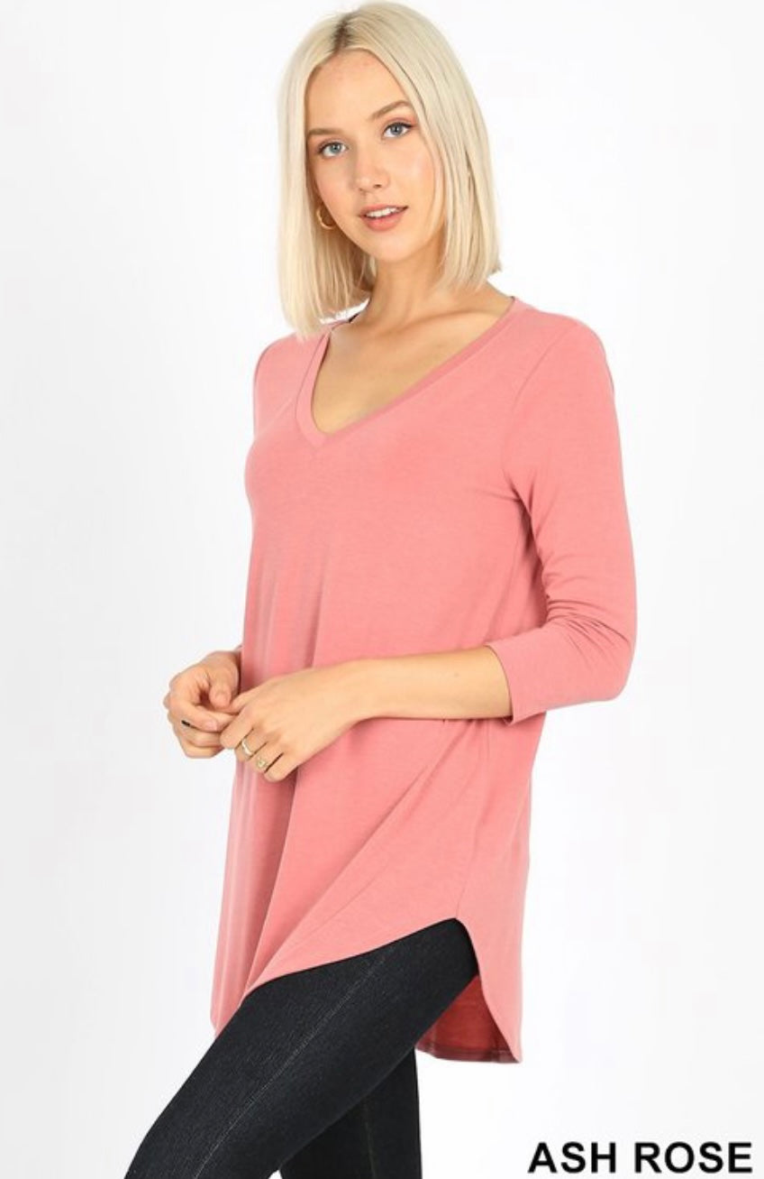 Ash Rose 3/4 Sleeve V Neck