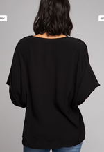 Load image into Gallery viewer, Black Draped Sleeve Blouse
