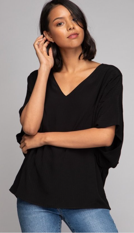 Black Draped Sleeve Blouse