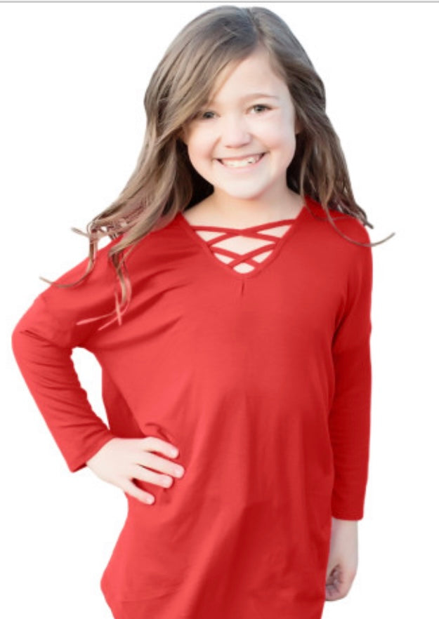 Red Long Sleeve Crisscross Top for Girls