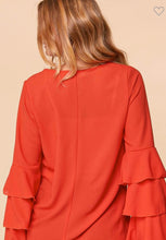 Load image into Gallery viewer, Rust V-Neck Tiered Ruffle Detail Sleeve Top
