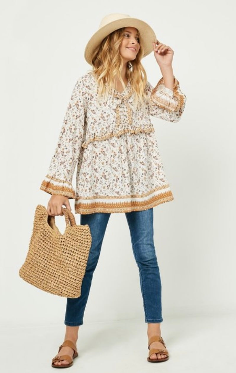 Girls Ruffled Paisley Print Tunic