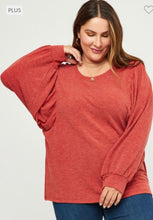 Load image into Gallery viewer, Rust Puff Sleeve Knit Top
