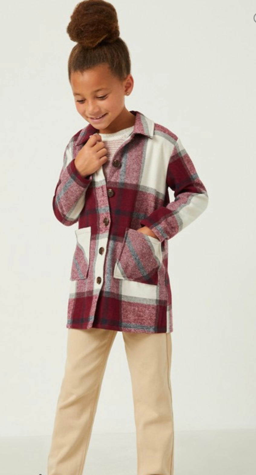 Girls Burgundy Shacket