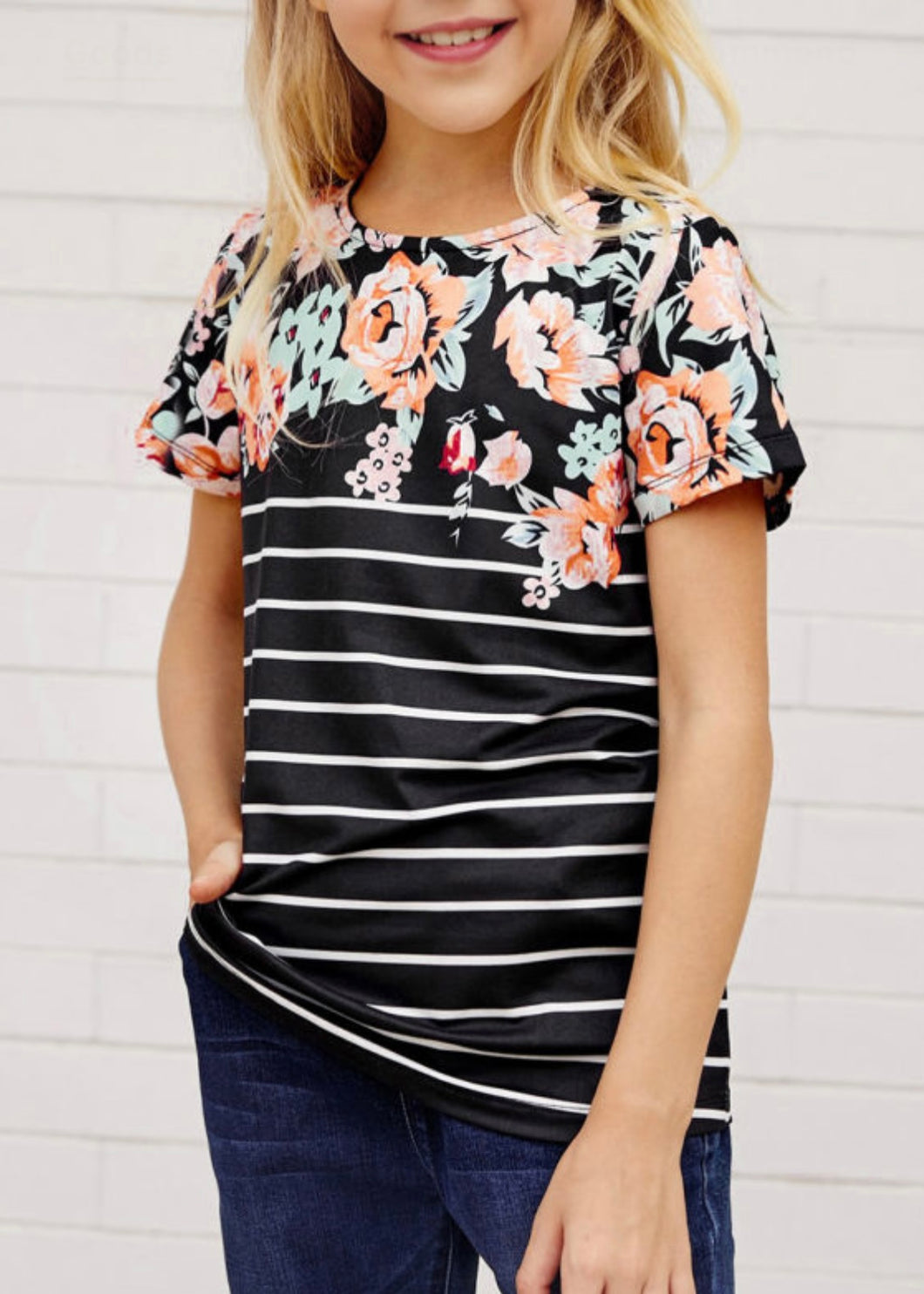 Girls Floral Stripped Top