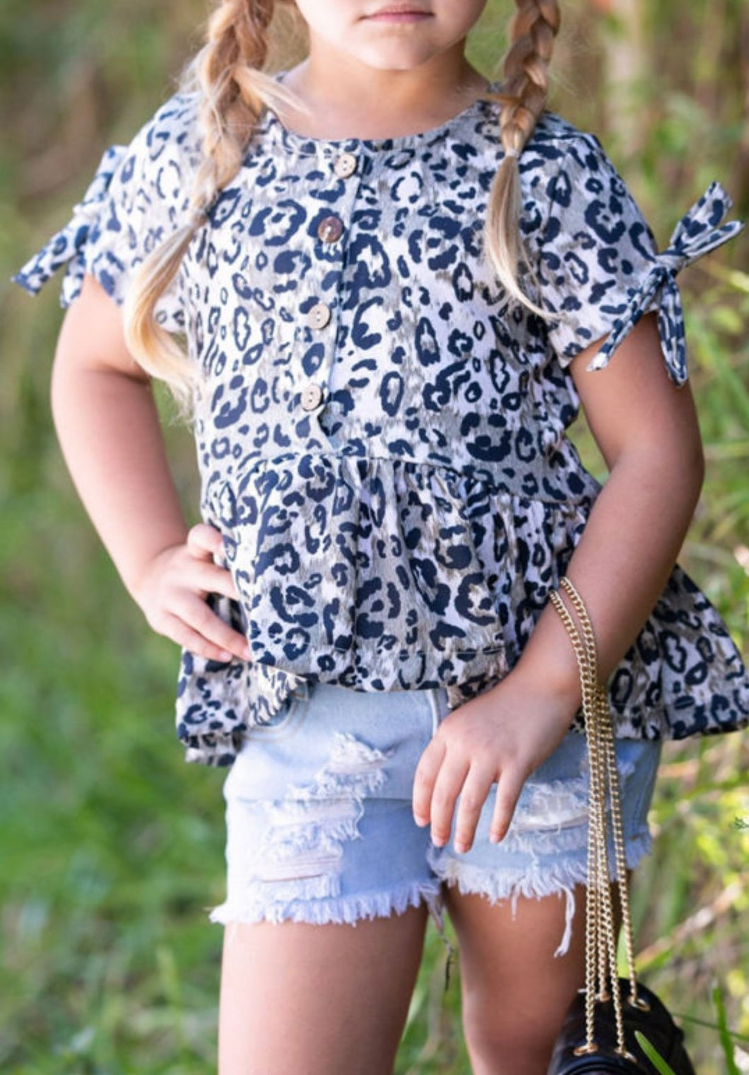 Girls Blue Leopard Top