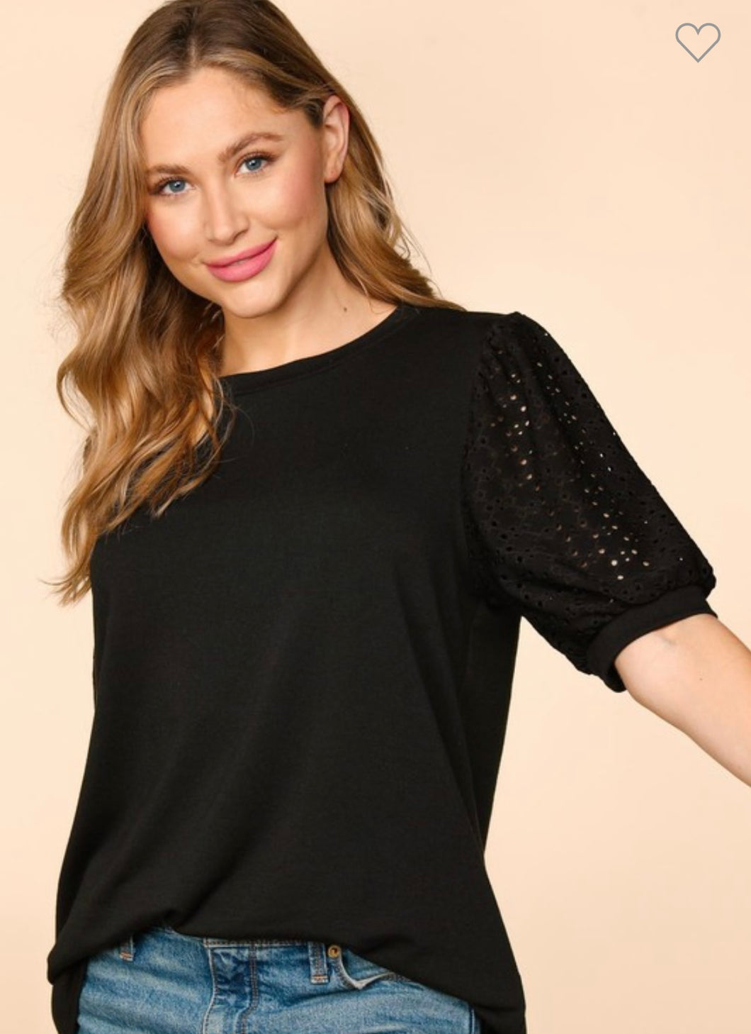 Black Puff Bubble Short Sleeve Top