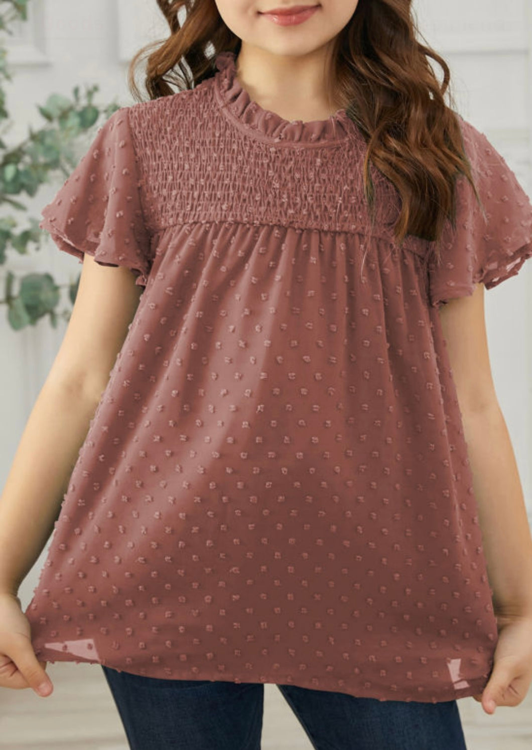 Mauve Girls Swiss Dot Top