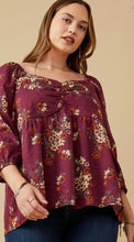 Load image into Gallery viewer, Plum Floral Sweetheart Neck Top
