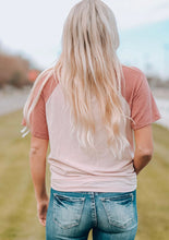 Load image into Gallery viewer, Pink Colorblock V neck tee
