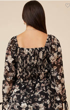 Load image into Gallery viewer, Black Floral Chiffon Smocked Top
