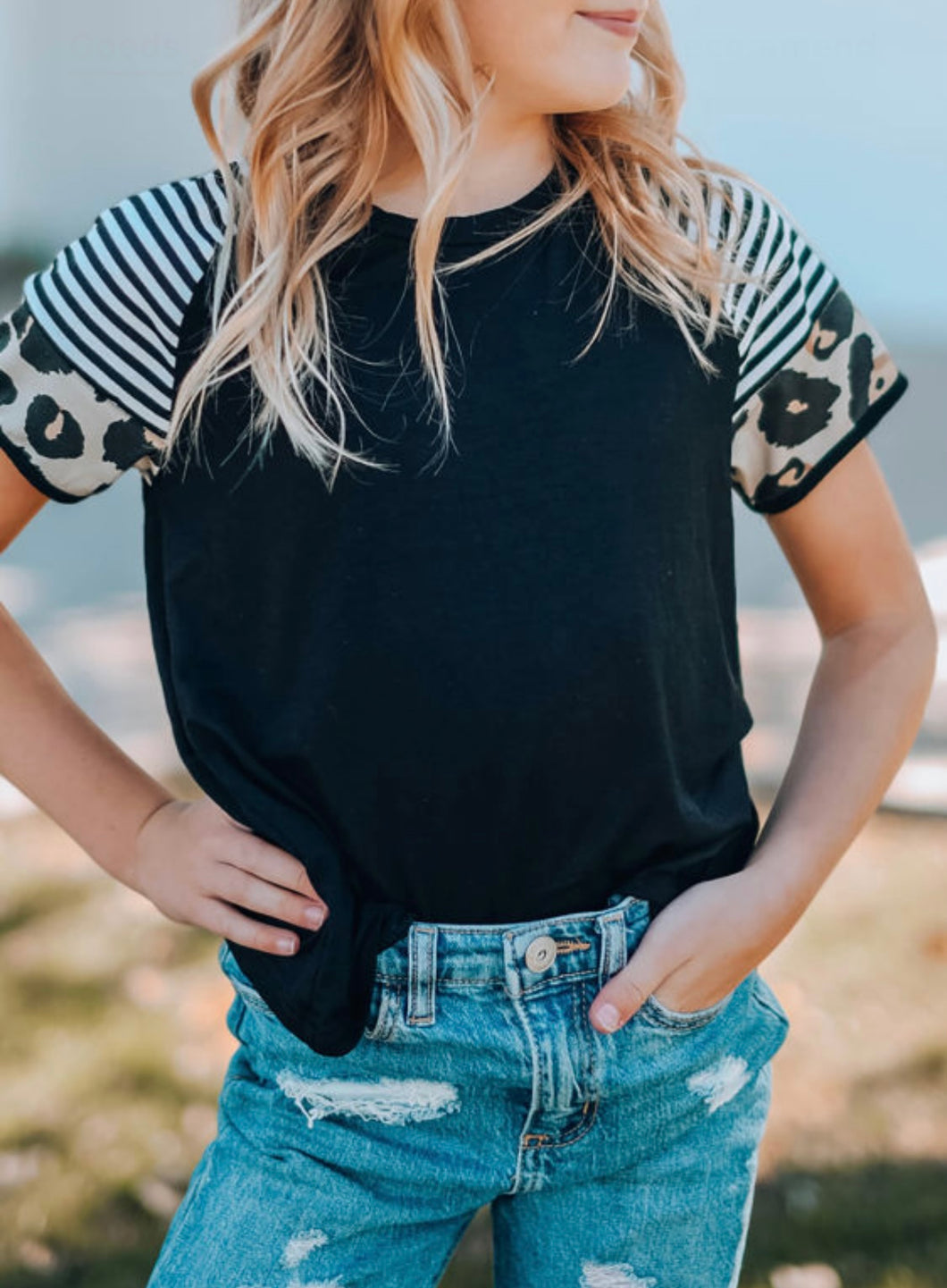 Black Striped and Leopard Kid Tee